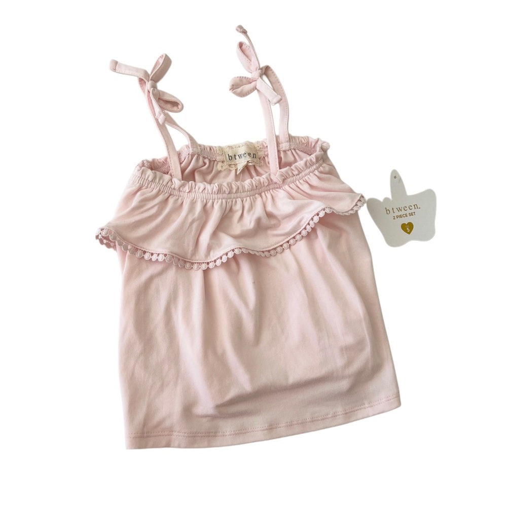 (NWT) btween Pink Ruffle Tank & Floral Shorts SET, Pom Pom, Trim Bows | Girl 5T - Picture 5 of 11